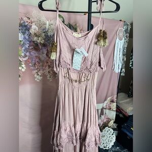 Pink Bohemian Maxi Dress with Tassels NWT Size S/M